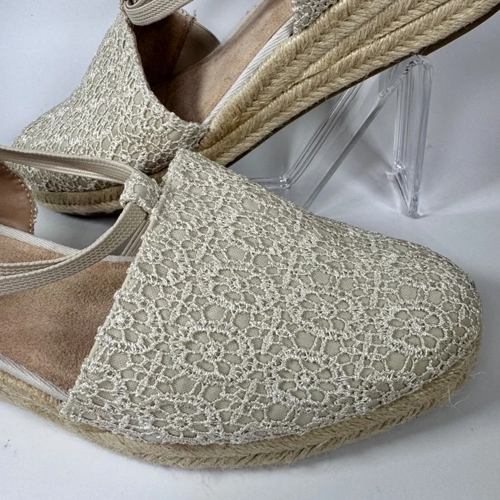 Lifestride Katrina 2 Espadrille wedge black‎ lace Sz 11W slingback Women Sandals